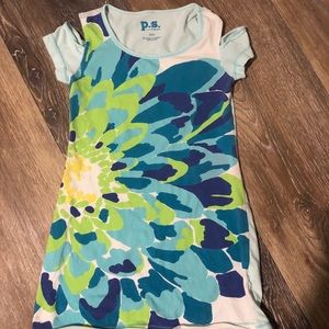 Green and blue floral print casual dress